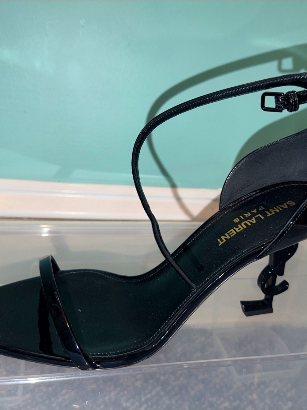 Saint Laurent Glossy Black Patent Ankle-Strap Heels - Picture 11 of 16